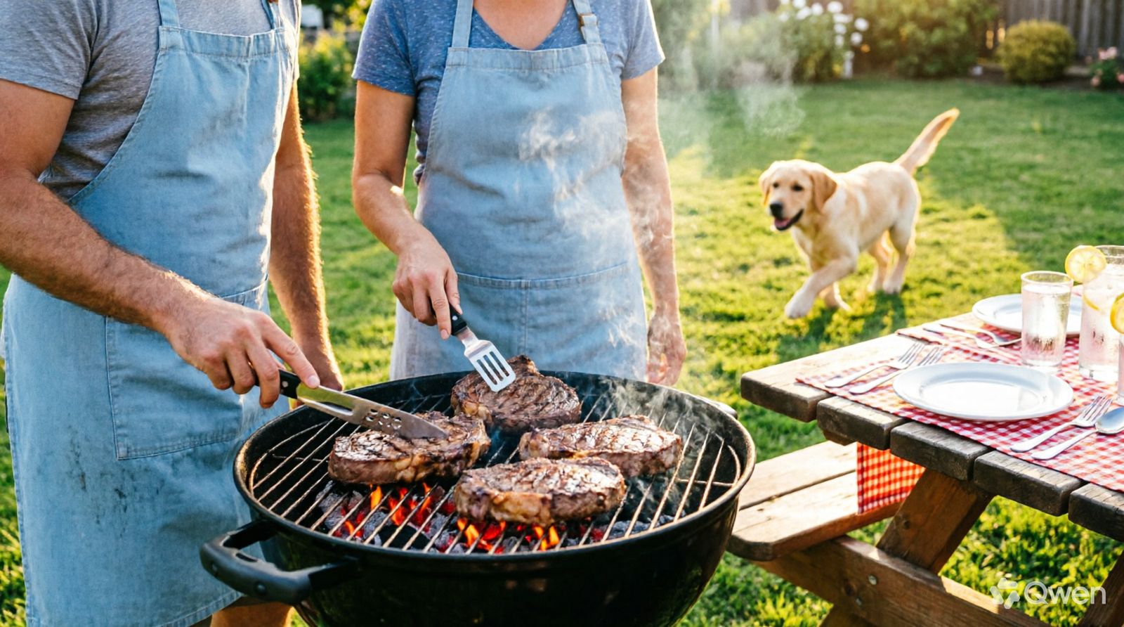 Barbacoa de carbón Weber kettle profesional en jardín